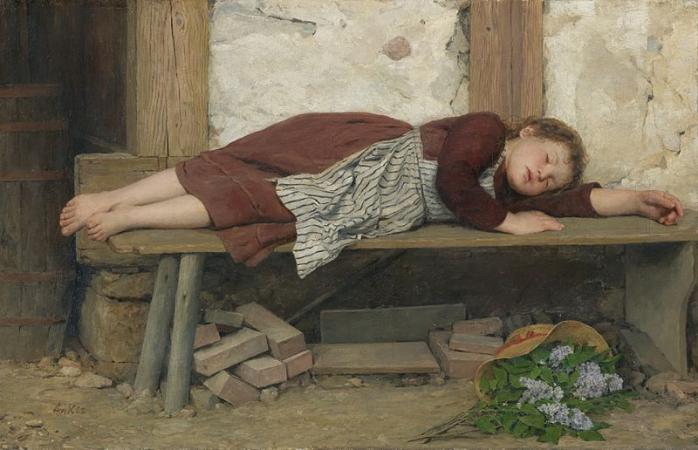 Брак сну впливає на роботу мозку на клітинному рівні. Ілюстрація: Альберт Анкер, Спляча дівчинка, 1909