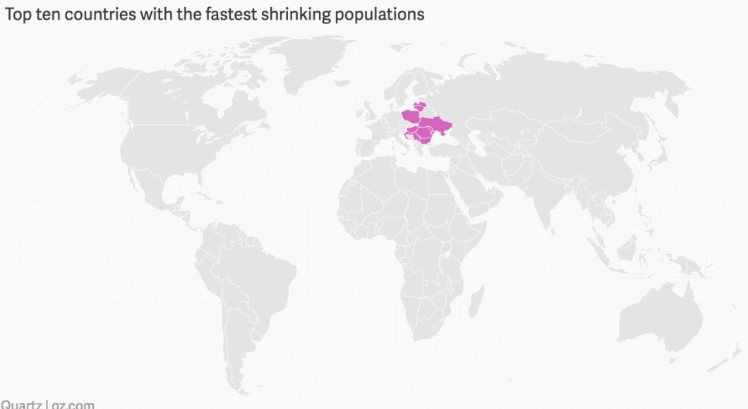 Фото: топ-10 стран с наиболее быстрыми темпами сокращения населения