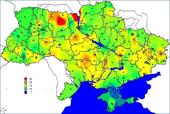 Фото: Среднемесячные значения радиационного фона в Украине