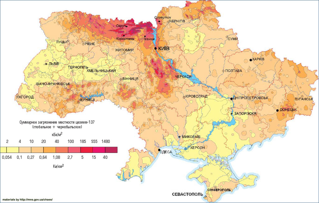 Фото: Карта забруднення України цезієм-137 станом на 1986 рік