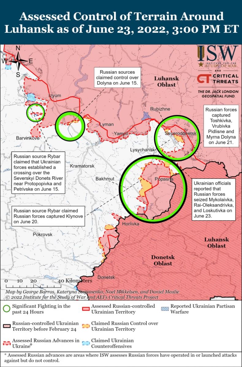 Битва за Сєвєродонецьк та Лисичанськ, карта - ISW