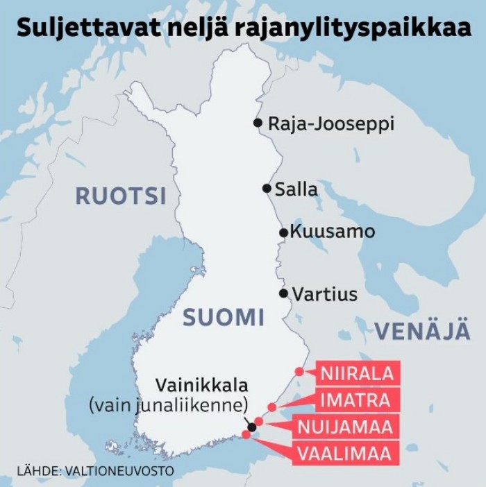 На південному сході Фінляндії закрили прикордонні пункти, інфографіка: Yle