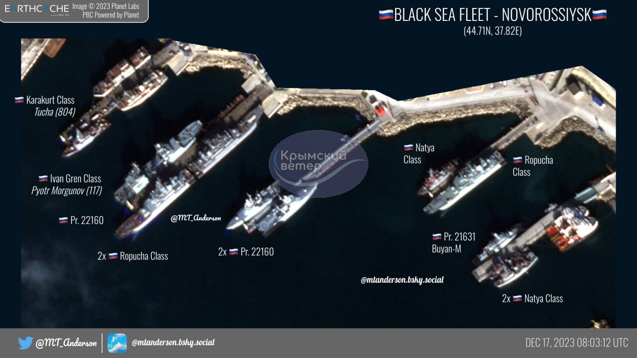 Кораблі Чорноморського флоту рф сховала в Новоросійську. Фото: MT Anderson