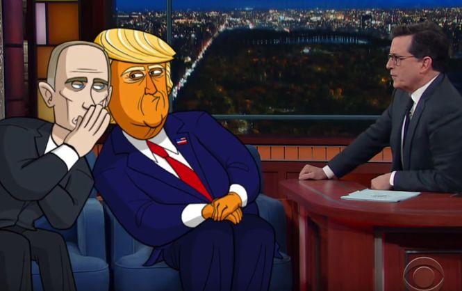 Нарисованные Трамп и Путин-гипнотизер стали гостями комедийного телешоу (ВИДЕО)