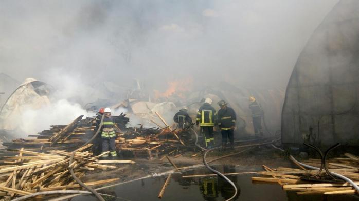 Масштабный пожар охватил склад древесины под Киевом