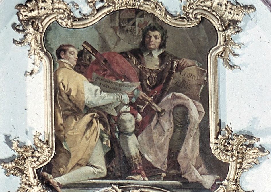 Император Юстиниан в роли законодателя. Фреска Дж. Д. Тьеполо, Вюрцбургская резиденция 
