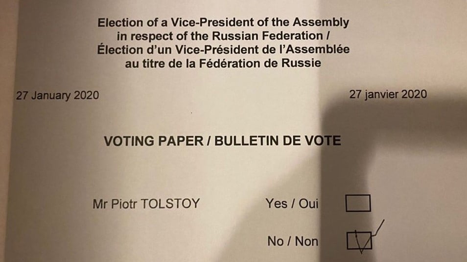 Голосование за представителя РФ Толстого в ПАСЕ. Фото: Фейсбук