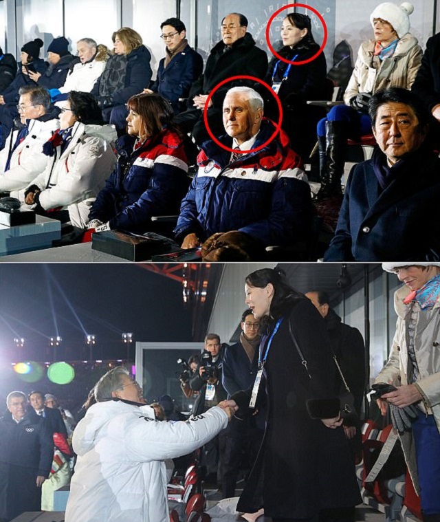 Фото: Віце-президент США, сестра лідера КНДР та президент Південної Кореї. 