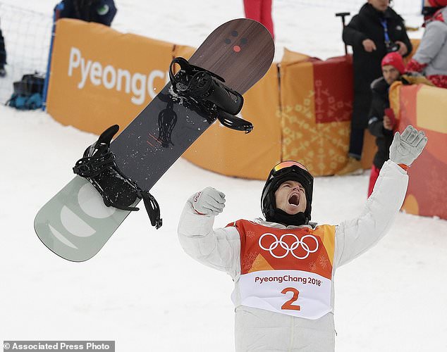 Шон Уайт, США, радуется олимпийскому «золоту» в дисциплине халфпайп