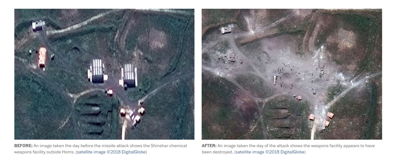 Хімічний комплекс Хімса Сіншар до та після ракетного удару. Фото - The Washington Post