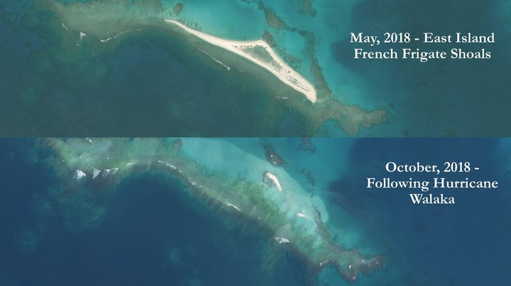 Остров Ист-Айленд до и после урагана «Валака», фото: Huffington Post