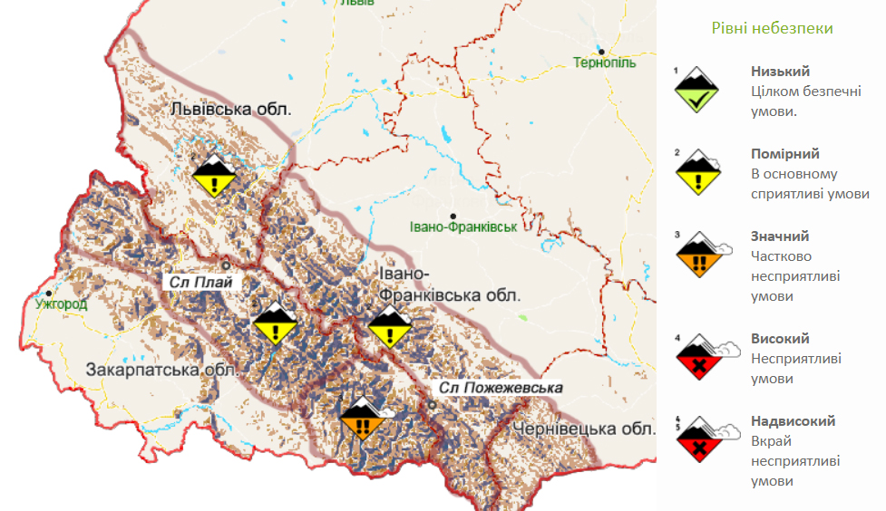 У Карпатах збережеться сніголавинна небезпека. Карта: Гідрометцентр
