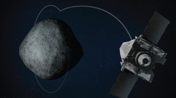 Космический аппарат вблизи астероида Бенну, иллюстрация: NASA