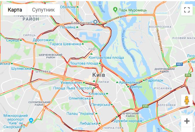 В Киеве снова страшные пробки, карта — Google