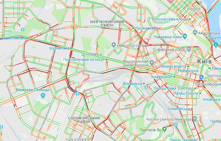 Пробки в центре Киева, карта — Goggle
