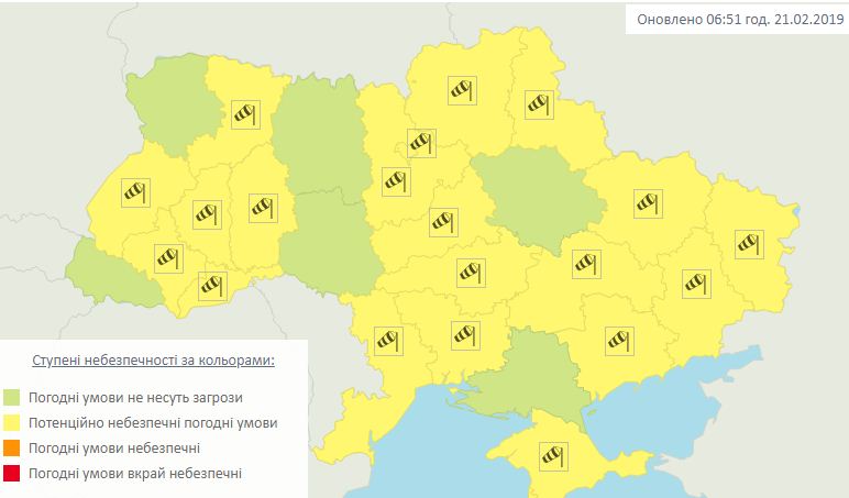 Ветер в Украине, 22 февраля 2019 года, карта — Укргидрометцентр