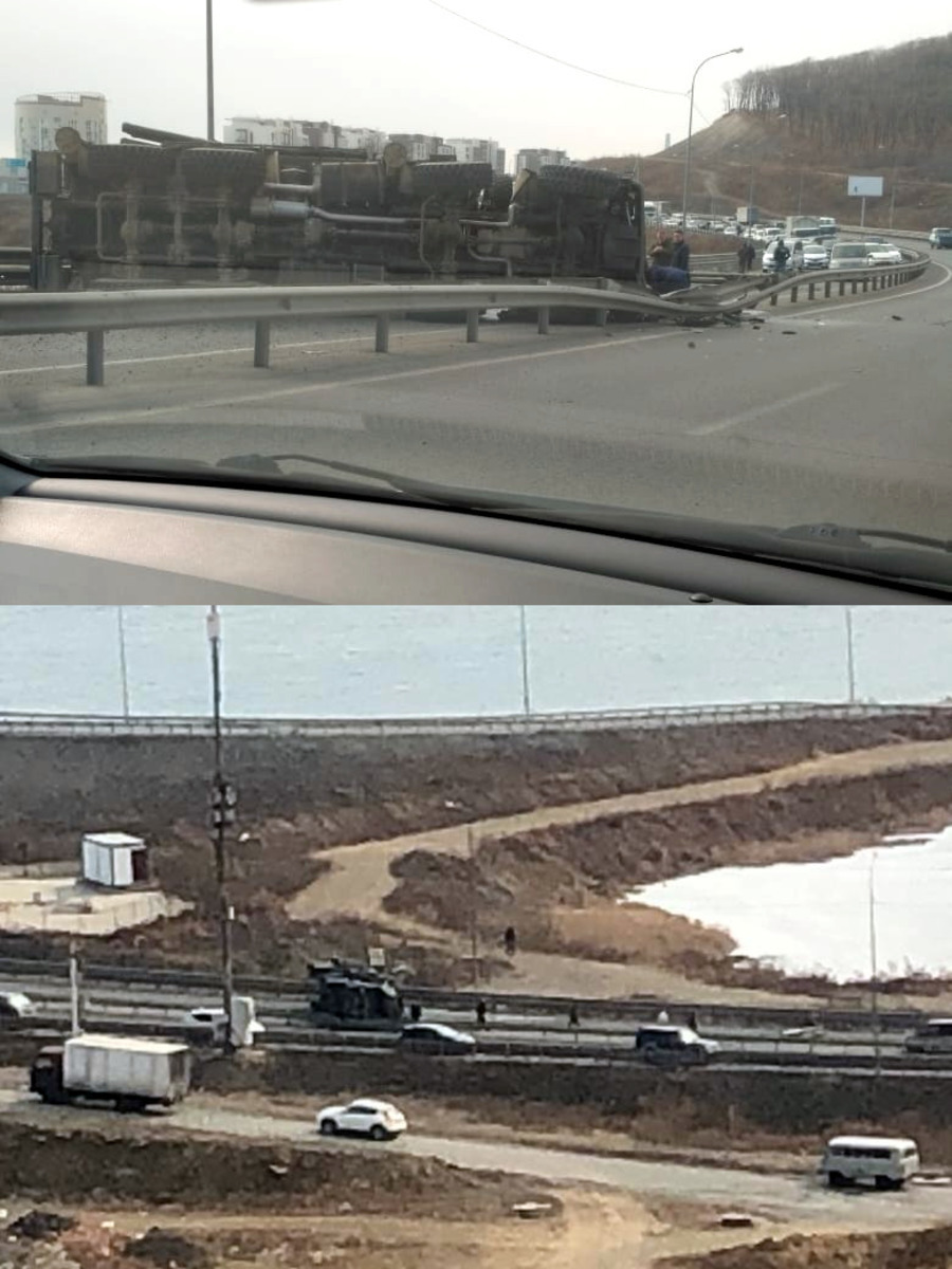 Ракетний комплекс перекинувся на дорозі в РФ. Фото: Vl.ru