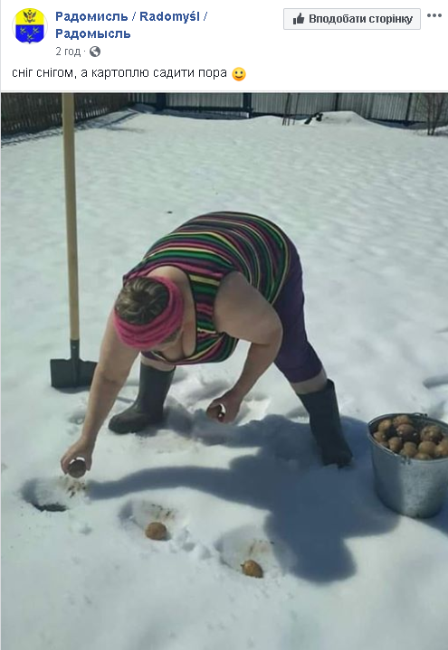 У соцмережах жартують: мовляв, сніг снігом, а картоплю саджати треба. Скріншот із Facebook