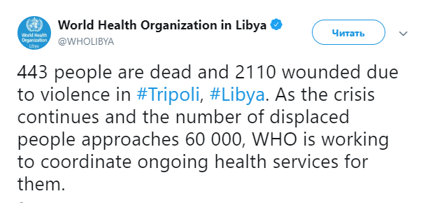 ВОЗ о конфликте в Ливии. Фото: twitter