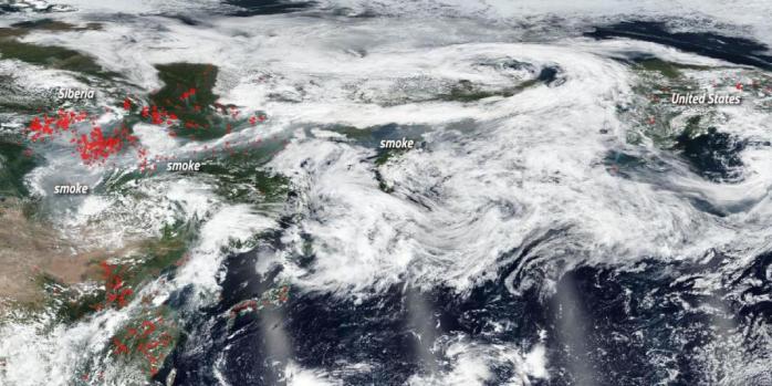 У Сибіру тривають масштабні лісові пожежі, фото: NASA