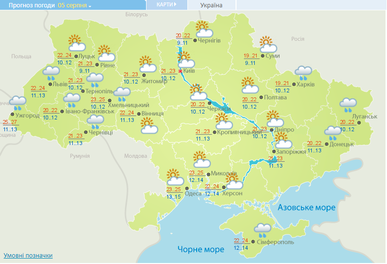 Погода в Украине 5 августа. Фото: Укргидрометцентр