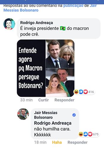 Жену Макрона оскорбил президент Бразилии, фото — Фейсбук Rodrigo Andreaçа