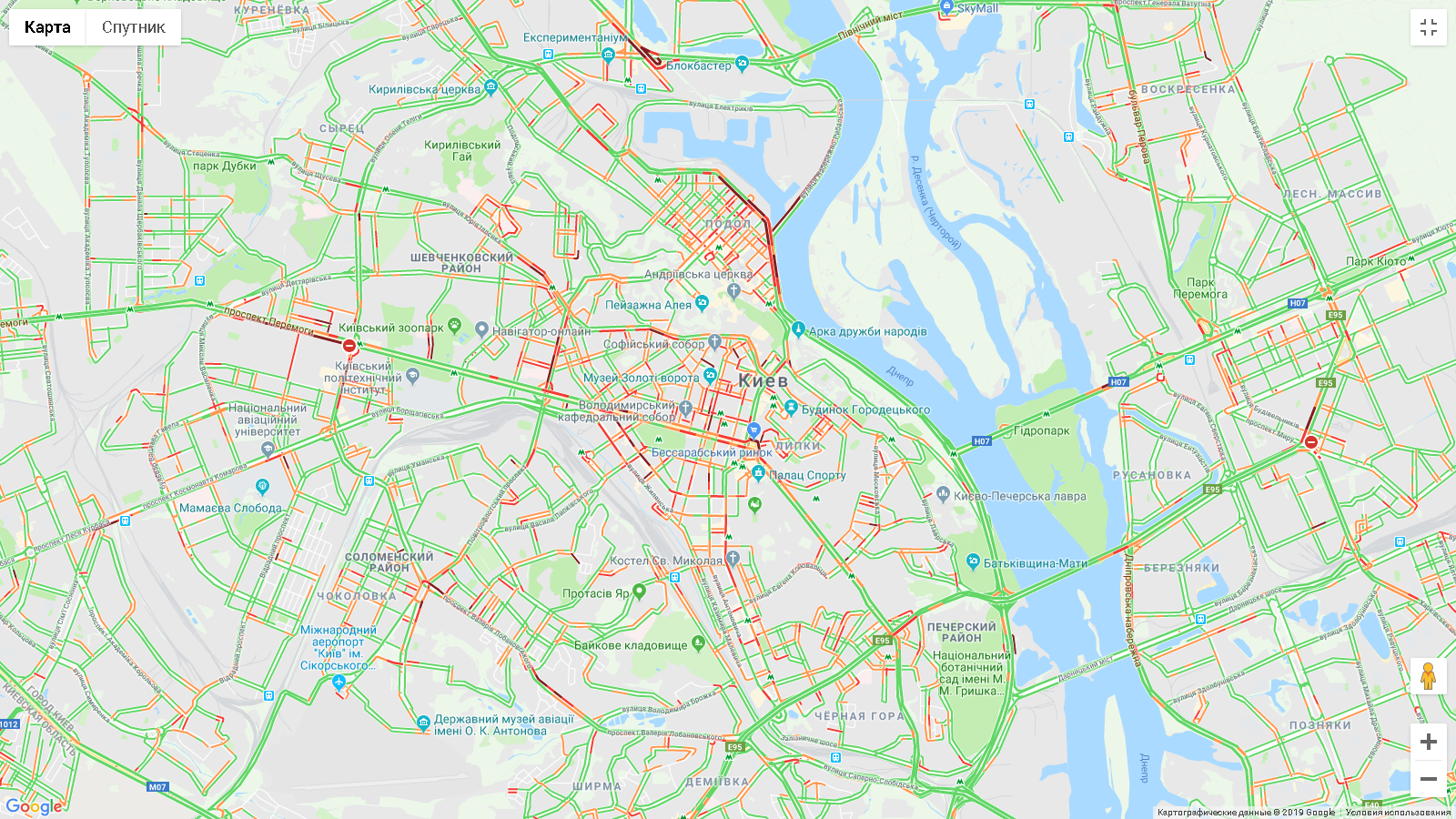 У Києві перекривають дороги у шести районах через візит президента Словаччини. Скріншот: infoportal.kiev 