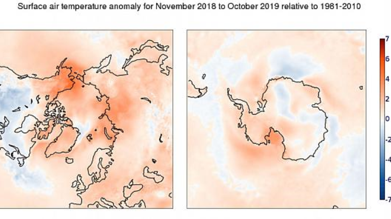 Показатель температуры воздуха в мире в октябре, фото Copernicus Climate Change Service