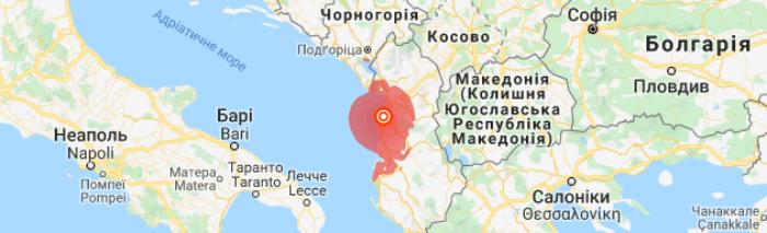 Эпицентр землетрясения, карта: Google