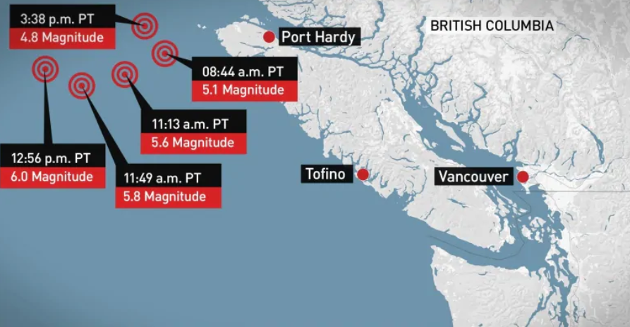 В Канаде зафиксировано 5 землетрясений в течение одного дня, фото: Natural Resources Canada