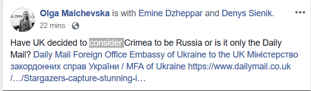 Daily Mail снова назвала Крым территорией РФ. Фото: Daily Mail, Facebook