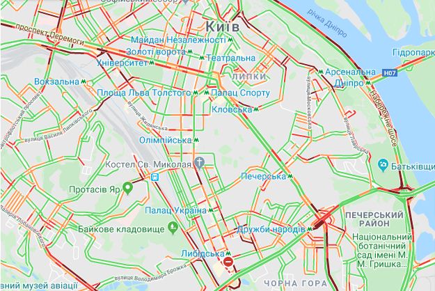 Пробки в Киеве, фото — скриншот Гугл