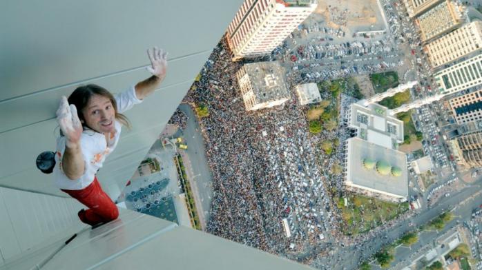«Человек-паук» поддержала пенсионные протесты во Франции и вскарабкалась на 187-метровую башню, фото — Фейсбук Аlain Robert