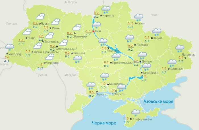 Погода в Украине на 23 января. Карта: Гидрометцентр