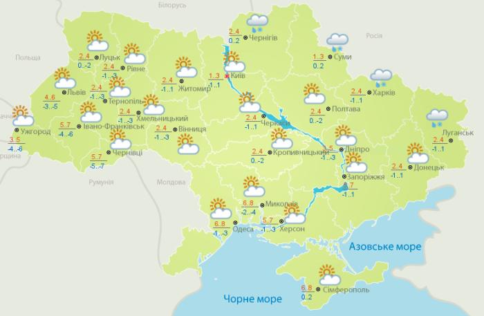 Погода в Україні на 25 січня. Карта: Гідрометцентр