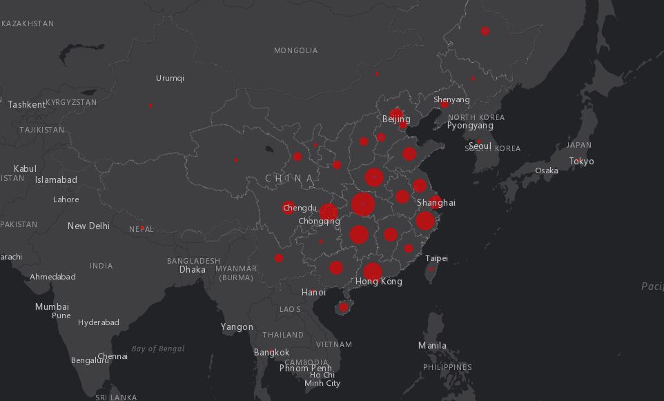 Коронавирус: в сети запустили онлайн-карту распространения смертельной пневмонии, скриншот gisanddata