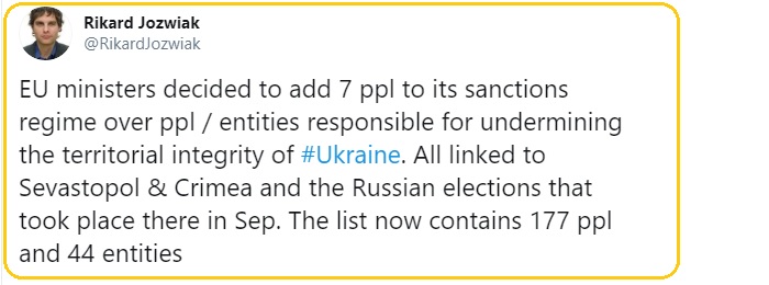 Министры стран-членов ЕС одобрили расширение списка санкций. Фото: Twitter