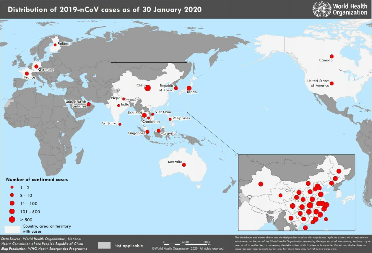 Коронавирус зафиксирован в 18 странах за пределами КНР. Инфографика: ВОЗ