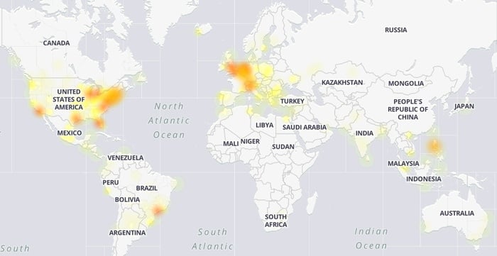 Карта збою роботи Facebook. Фото: Downdetector
