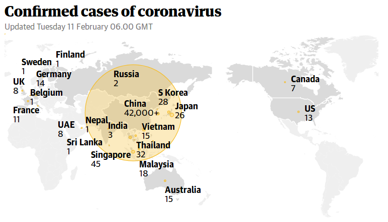 Китайский коронавирус может инфицировать до 60% населения планеты. Карта: The Guardian