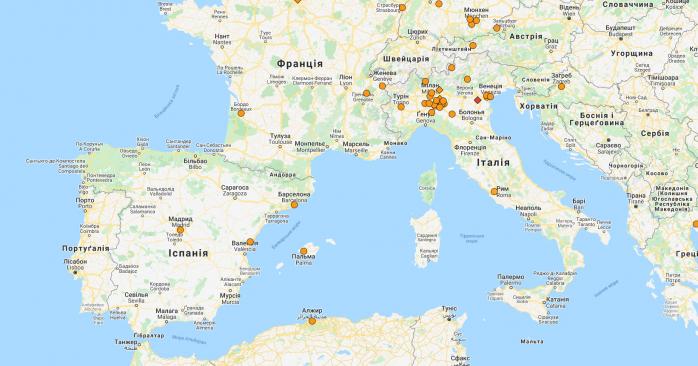 Коронавірус лютує в Європі. Карта: BNO News