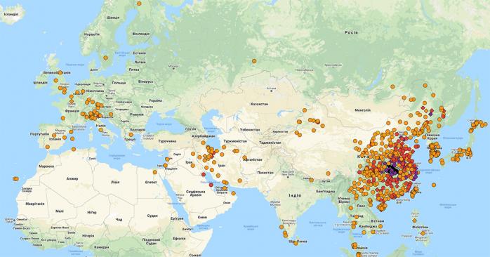 Коронавірус шириться світом. Карта: google.com/maps