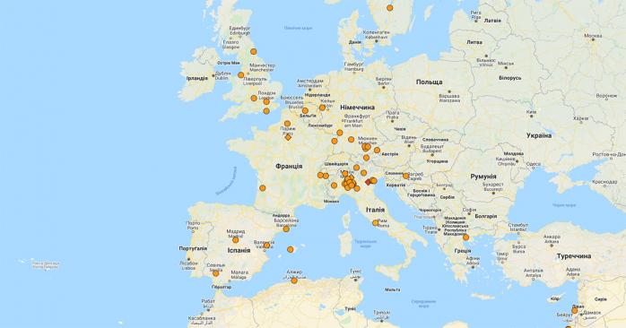 Коронавирус ширится Европой. Карта: google.com/maps