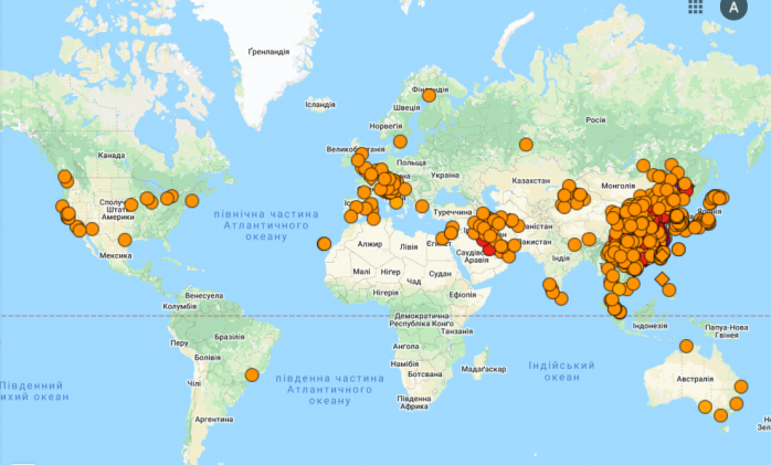 Карта поширення коронавірусу SARS-Cov-2