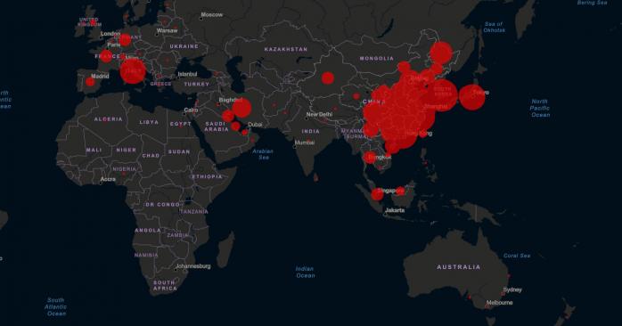 Китайський коронавірус шириться світом. Карта: Global Cases by Johns Hopkins CSSE