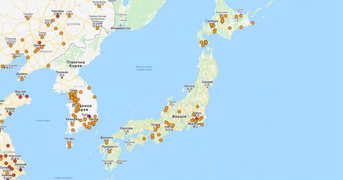 Китайський коронавірус в Японії. Карта: google.com/maps