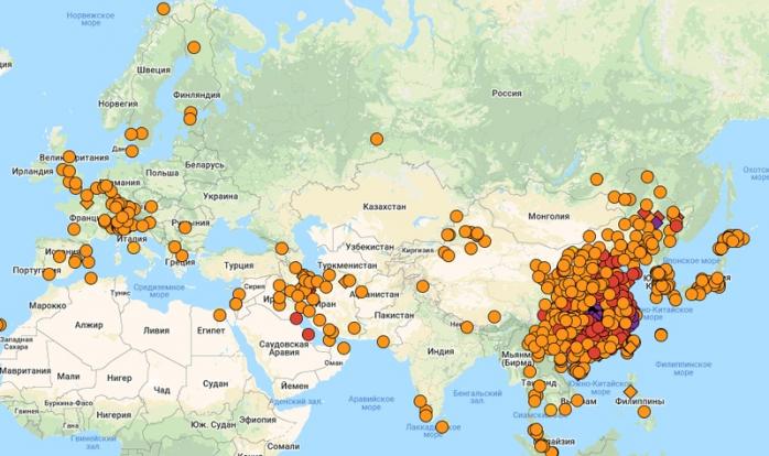 Карта поширення коронавірусу. Фото: Google