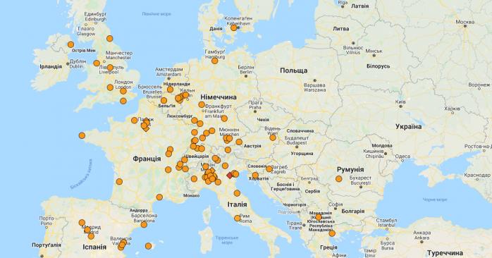 Коронавірус у Європі. Карта: google.com/maps/