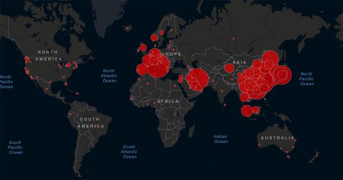 Китайский коронавирус в мире. Карта: Global Cases by Johns Hopkins CSSE