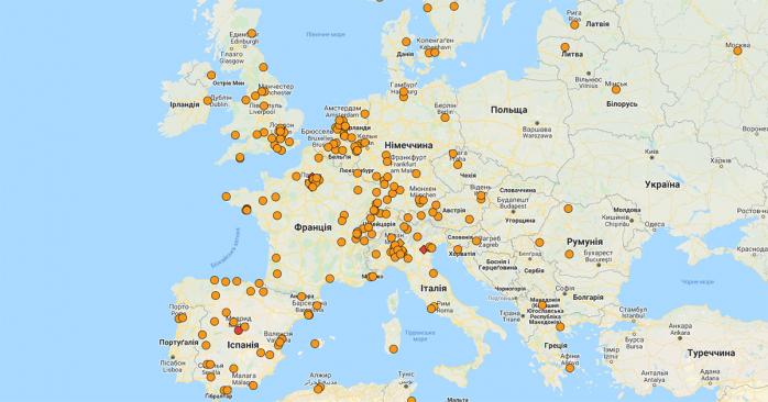Коронавірус заразив усю Європу. Карта: google.com/maps